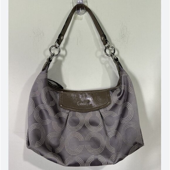 Coach Handbags - COACH Purse Vintage Ashley Dotted Op Art Jacquard & Leather Gray Hobo Bag